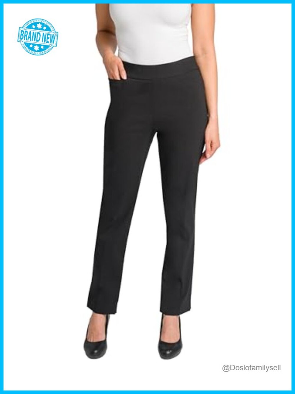 Pull On Dress Pants Straight Leg Stretchy Office Work Slacks